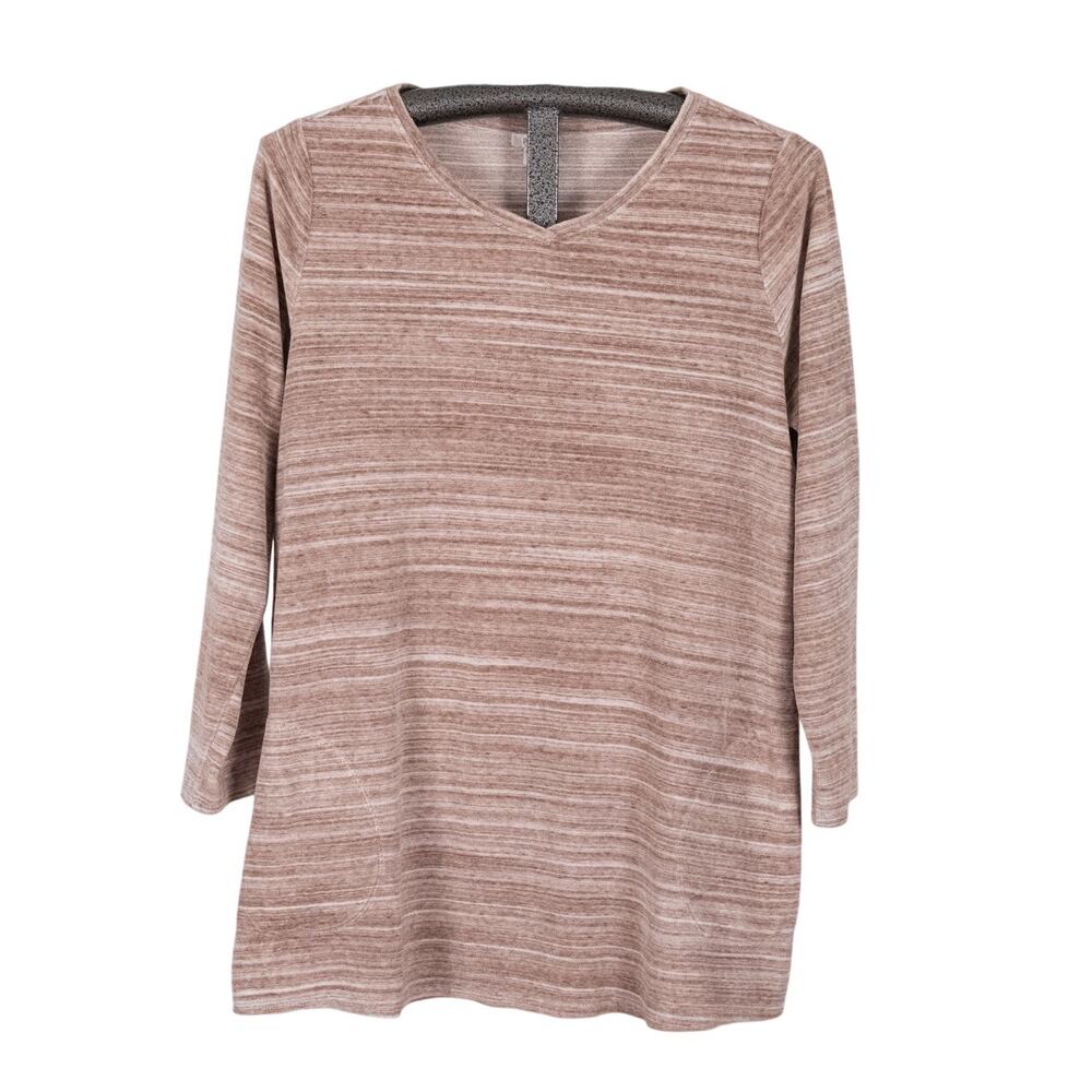 Pure Jill Velvety Velour Heathered Tunic Women's LARGE Casual Cozy Lounge Beige